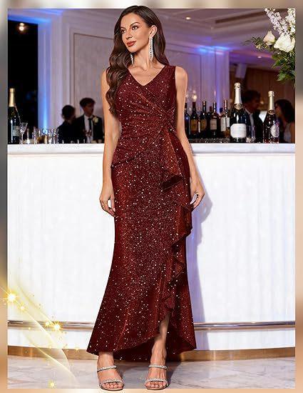 New Sexy V-Neck Dress, Sequin Split Evening Dress Dinner Party