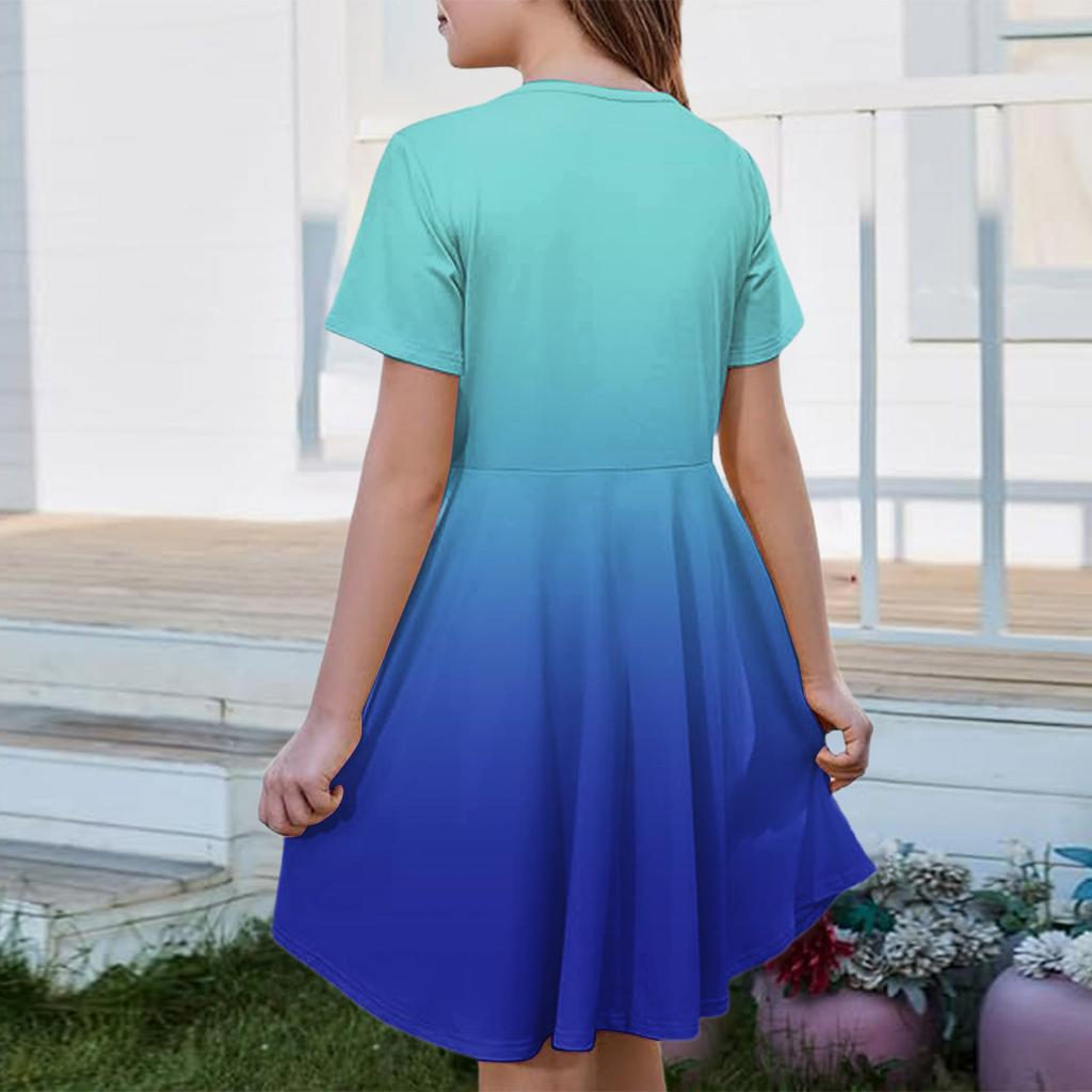 Girl Summer Dress Color & Print Short Sleeve Dress With Pocket Casual Dress Shorts Sleeve Party Dress Easter Day