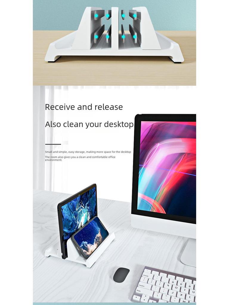3-in-1 Aluminum Vertical Stand for Laptop, Tablet, and Phone Storage