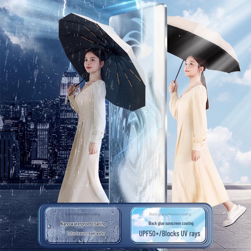 24-Bone Automatic Windproof Folding Umbrella for Men, Rain or Shine, with UV Sun Protection