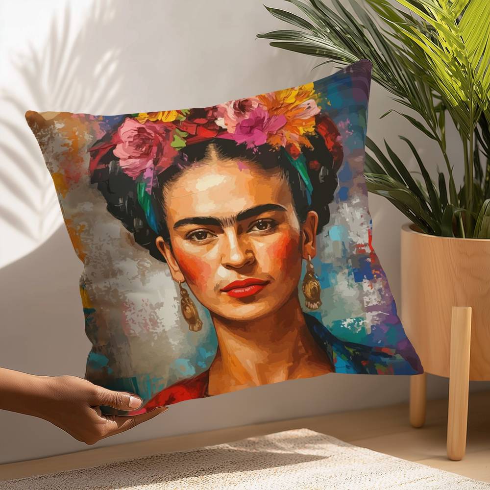 F-Fridas Malerei Kunst Kissenbezug Plüschstoff Weicher Kissenbezug Beidseitig bedruckt Kissenbezug Haushaltsgeschenke