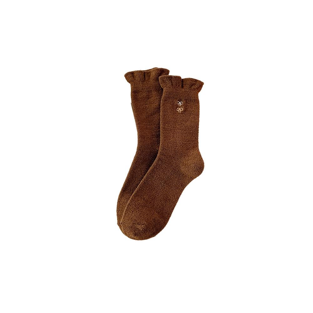 Female Autumn and Winter Plus Velvet and Thick Warm Embroidery Lace Lovely Tube Pile Socks