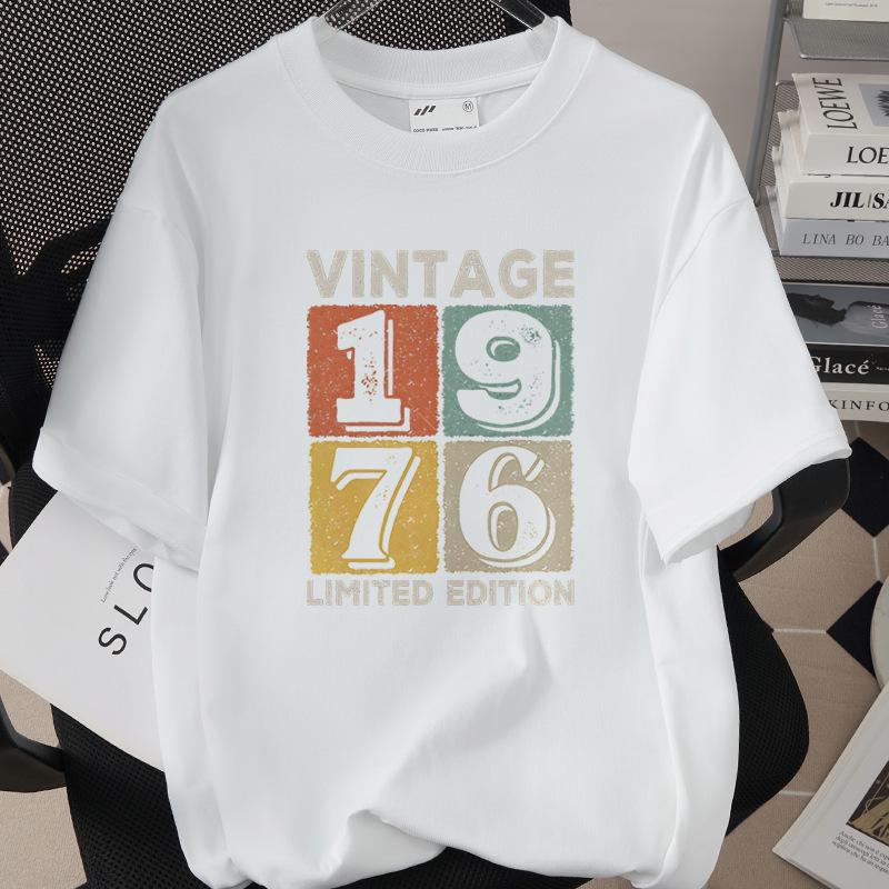 50th Birthday 1976 Theme Loose T-shirt - High Quality 260g Pure Cotton, Short Sleeve, European & American Style