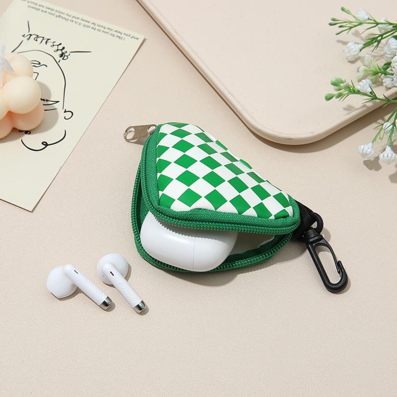 Tide Card Checkerboard Earphone Bag Removable Chain Multi-functional Bag Pendant Change Bag Coin Bag Clothing Accessories