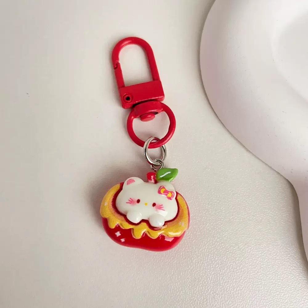 Cartoon Resin Apple Kitten Keychain Pendant - Bag Charm, Student Backpack Accessory, Best Friend Gift