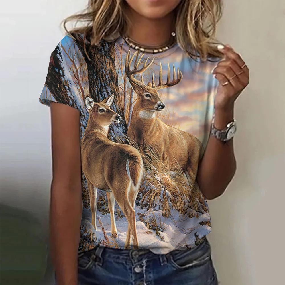 Summer Fashion Blouse Women's Tshirts Basic Oversized Female Clothing 3d Wild Animals Theme T Shirt Casual Tees Short Sleeve Top