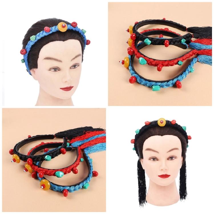 Simulation Wigs Hairband with Beads Ethnic Headband for Girl Festival Parties