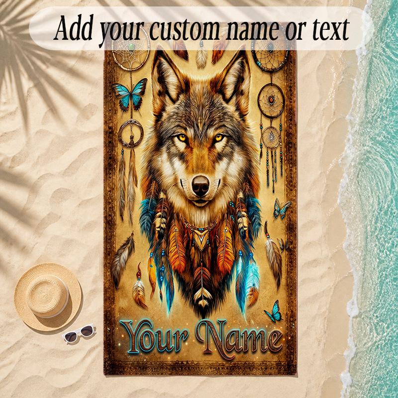 Fox Theme Soft Beach Towel Personalized Custom Name Text Towel Portable for Beach Pool Travel