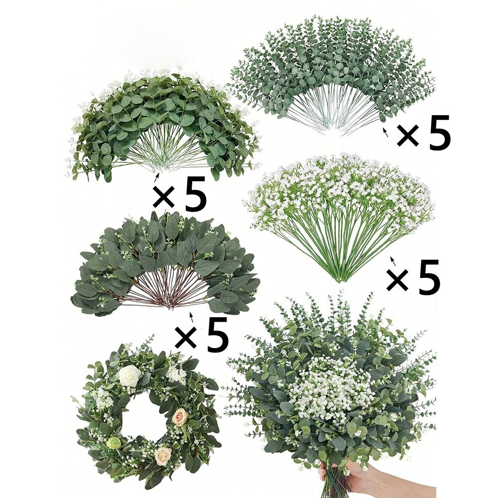20pcs Artificial Mixed Eucalyptus Leaves Stems Silver Dollar Leaves for DIY Bouquets Floral Arrangement Home Wedding Decoration