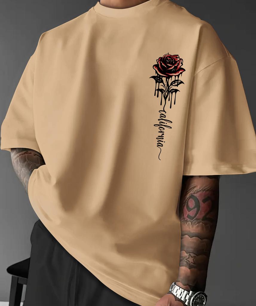 Unisexs California Drip Rose Graphic Print Tshirt Oversized 100 Polyester West Coast Streetwear Short Sleeve Tops Sxxl