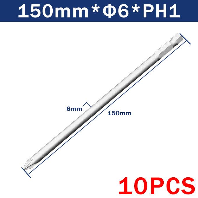 10Pcs Cross Screwdriver Bit 1/4'' Hex Shank Phillips Head Wind Drill 150mm Wrench Magnetic Socket Tool PH1 PH2 4.0 4.5 5.0 6.0