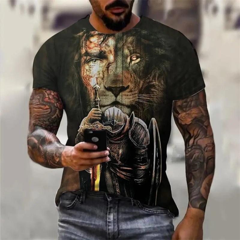 

2026 Summer Vintage T-Shirts For Men 3D Print Knight Pattern Short Sleeve Oversized S
