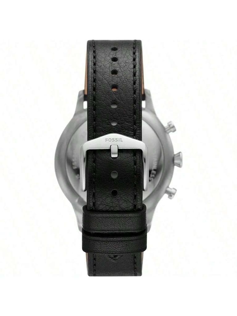 Gent's Retro Pilot Chronograph Watch: Black Dial Quartz with Leather Strap, Model FS5806