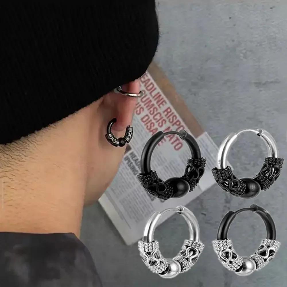 Wannee 2pcs Cross Feather Stud Earrings Punk Rock Style Stainless Steel Hiphop Jewelry For Women Men