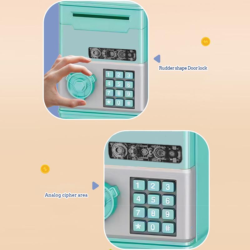 Automatischer Mini-Safe Münzen Bargeld Sparen Spardose Passwort Zähler Code Schlüsselschloss Münzbank Geldautomat Kind