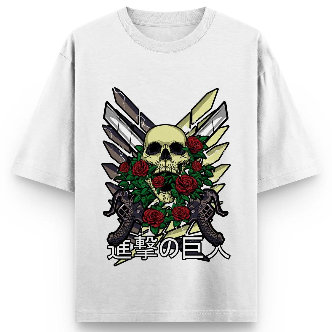 Attack on Titan Anime Skeleton Printing Oversized Cotton Tshirt Men and Women Harajuku Casual Summer Absorb Sweat Tshirt 4XL