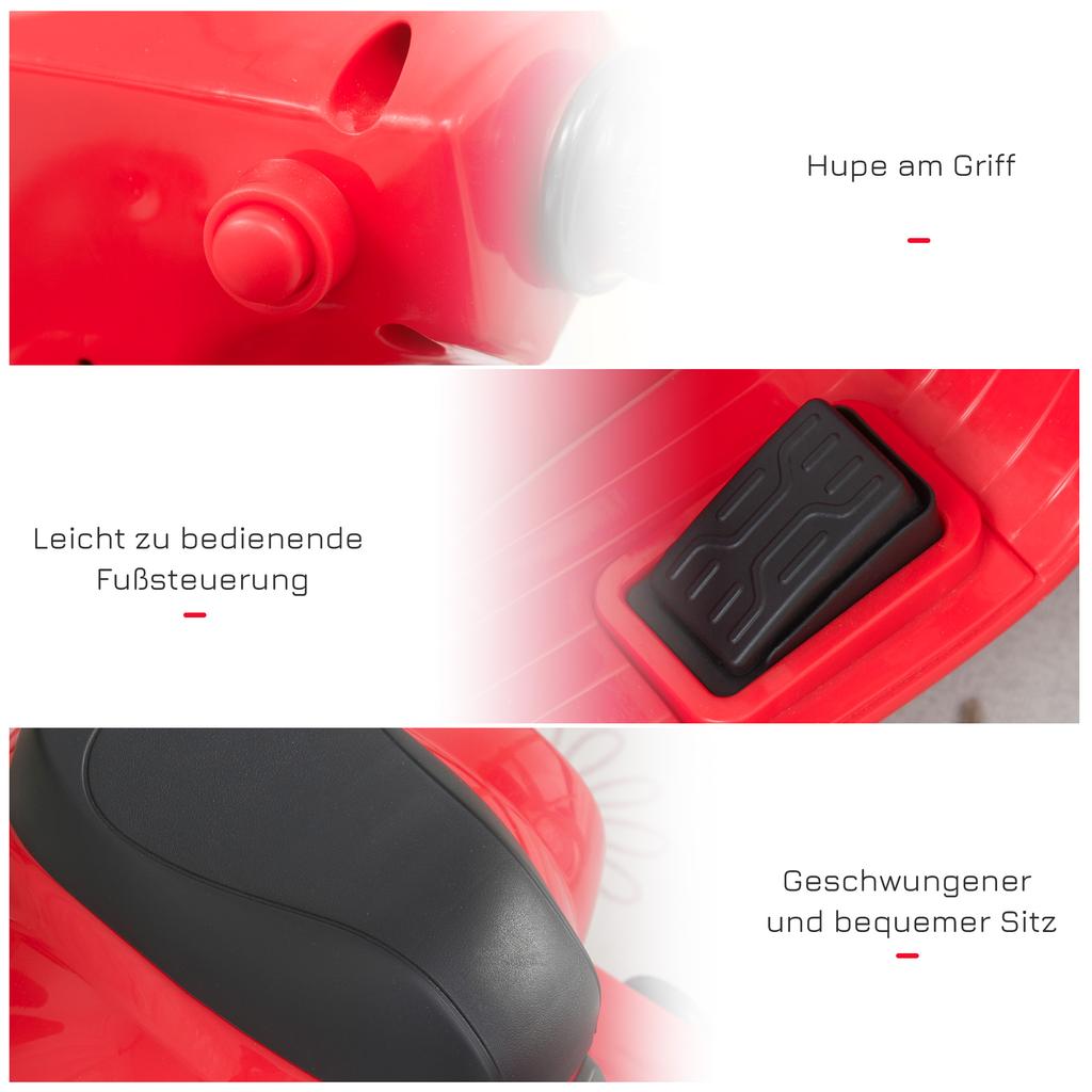 Motocicletta Elettrica per Bambini Vespa Moto Elettrica con Luce LED, Suono, Moto Elettrica per Bambini da 18-36 Mesi, Rossa