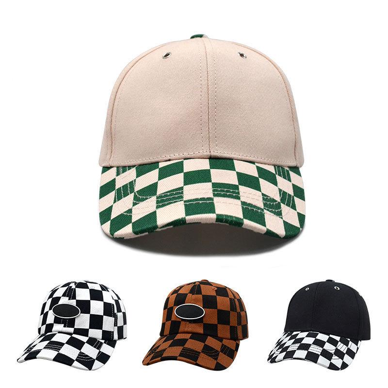 Fashion Checkerboard Baseball Caps 6 Panel Checkered Golf Hats Beige Green Plaid Checkered Sport Caps for