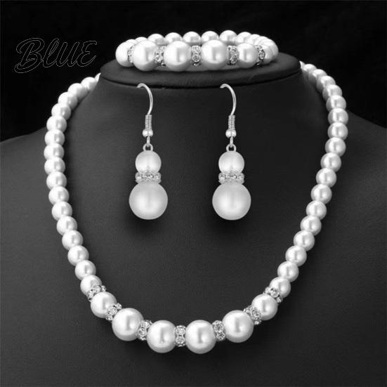 Faux Pearl Earrings 1 Set Jewelry Women Beaded Necklace Bracelet