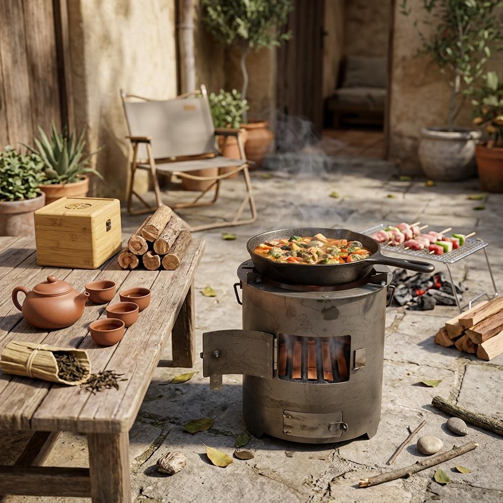 Multi-Functional Stove for Outdoor Heating Cooking BBQ with Charcoal Compatibility