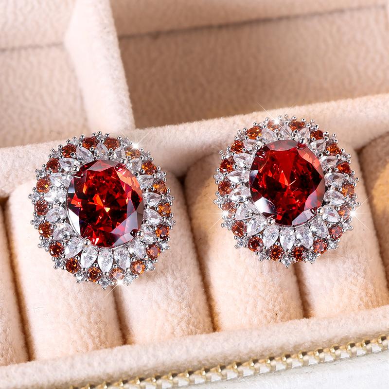 

Блестящие овальные красные кубические циркониевые серьги-гвоздики для женщин, модные помолвочные украшения, подарки на день рождения красный