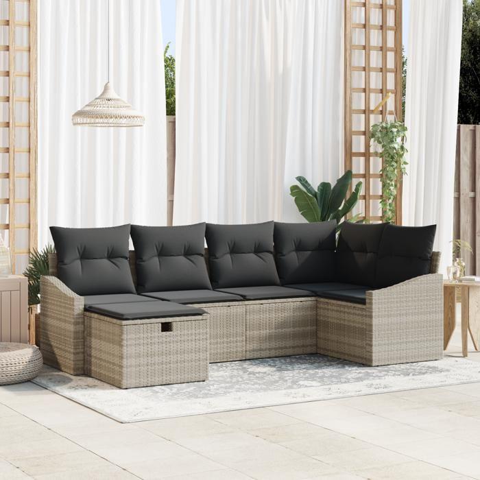 VidaXL Ensemble de Canapés de Jardin 6 Pièces avec Coussins Gris Clair en Rattan Polyvalent 3359281