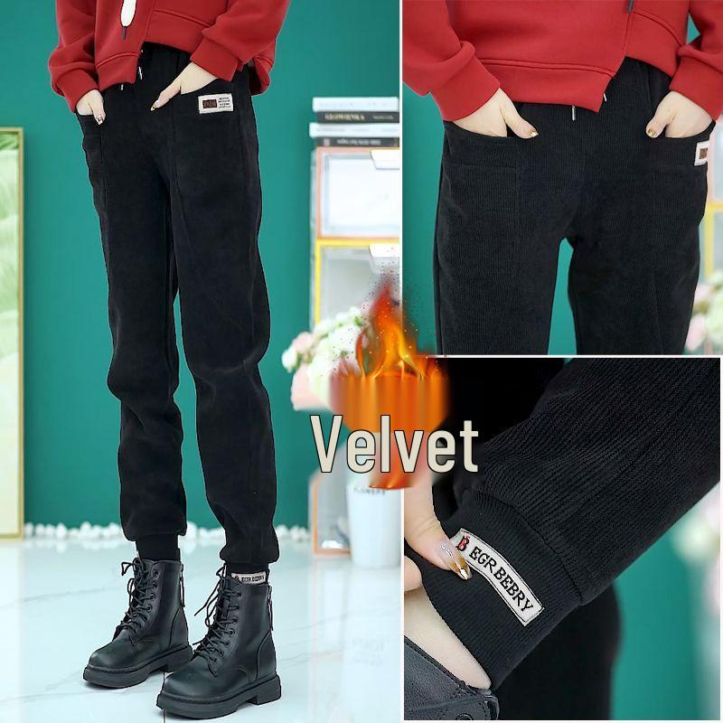 Women's European Cotton Velvet Thickened Sweatpants - Warm, Loose-Fit Trousers for Autumn/Winter 2024