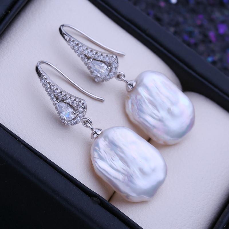 

LSOOYH натуральный пресноводный белый большой барочный жемчуг серьги для женщин модные серебряные серьги-капли свадебные украшения белый