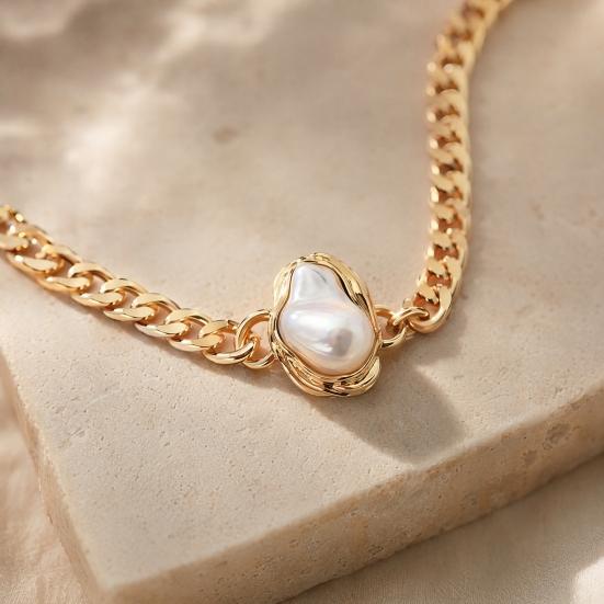 3Pcs/Set Faux Baroque Pearl Jewelry Set, Irregular Faux Pearl Necklace Stud Earrings Ring, Statement Wedding Jewelry for Women