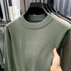 2025 Autumn Men Casual Bottoming Knit Tops Mens Solid Color Textured Long Sleeve Vintage Sweater Mens Fashion Pullover