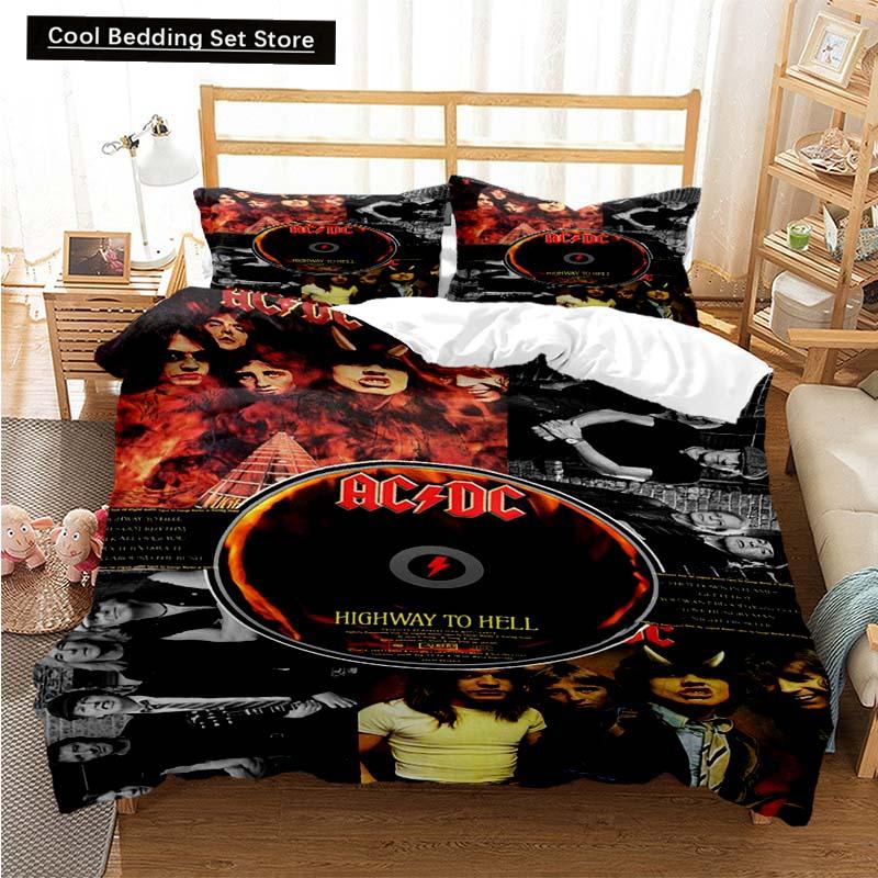 2024 Fashion AC_DC Rock Band Bedding Set Boys Girls Twin Queen Size Duvet Cover Pillowcase Bed Kids Adult Fashion Home Textiles