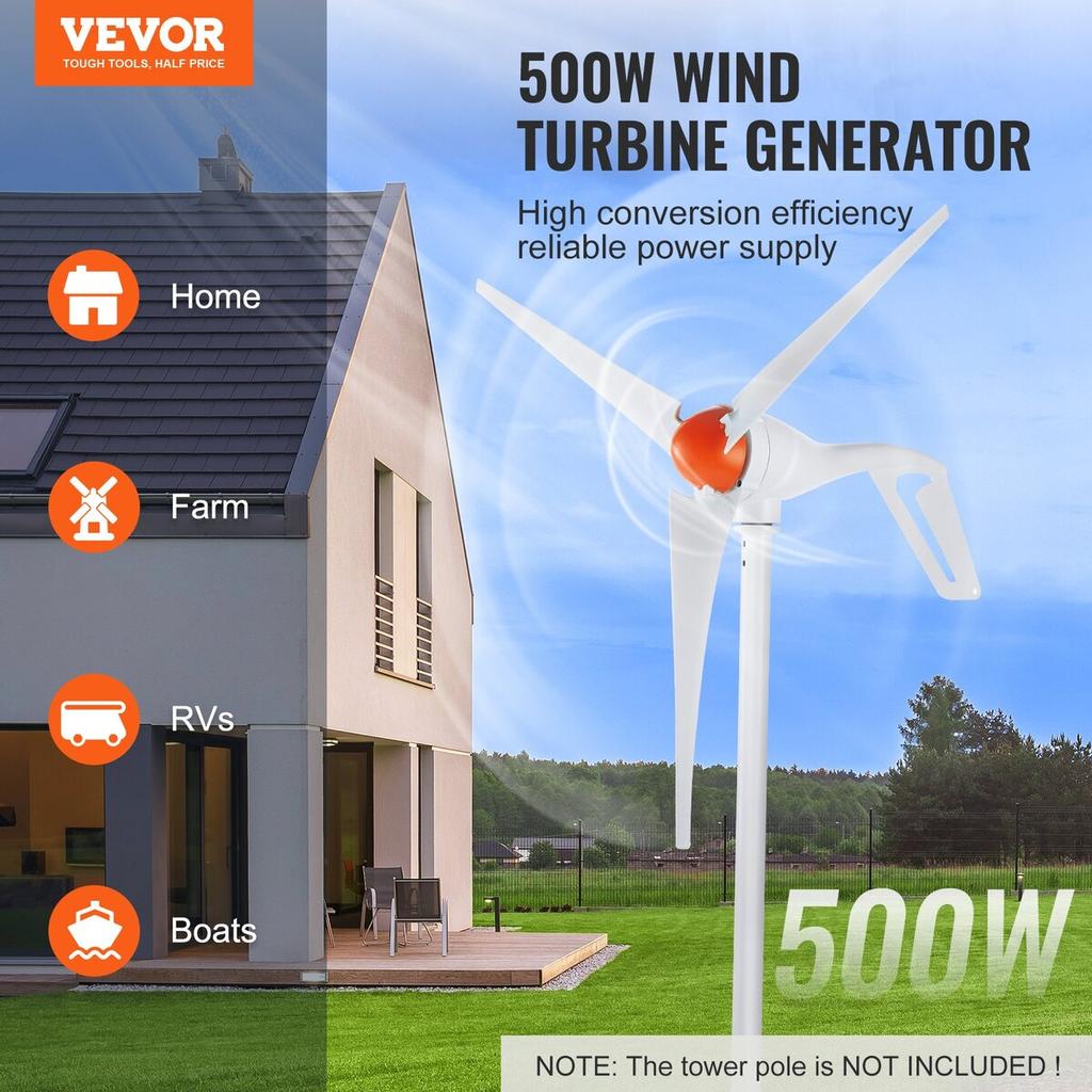 500W generátor větrné turbíny 12V 3lopatková sada větrné turbíny a MPPT regulátor