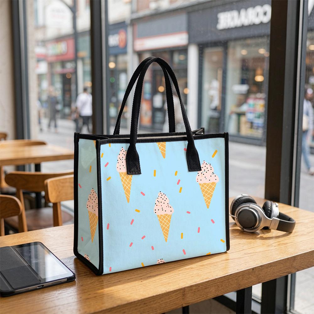 Cute Ice Cream Print Tote Bag Casual Reusable Shopping Handbag for Daily Use