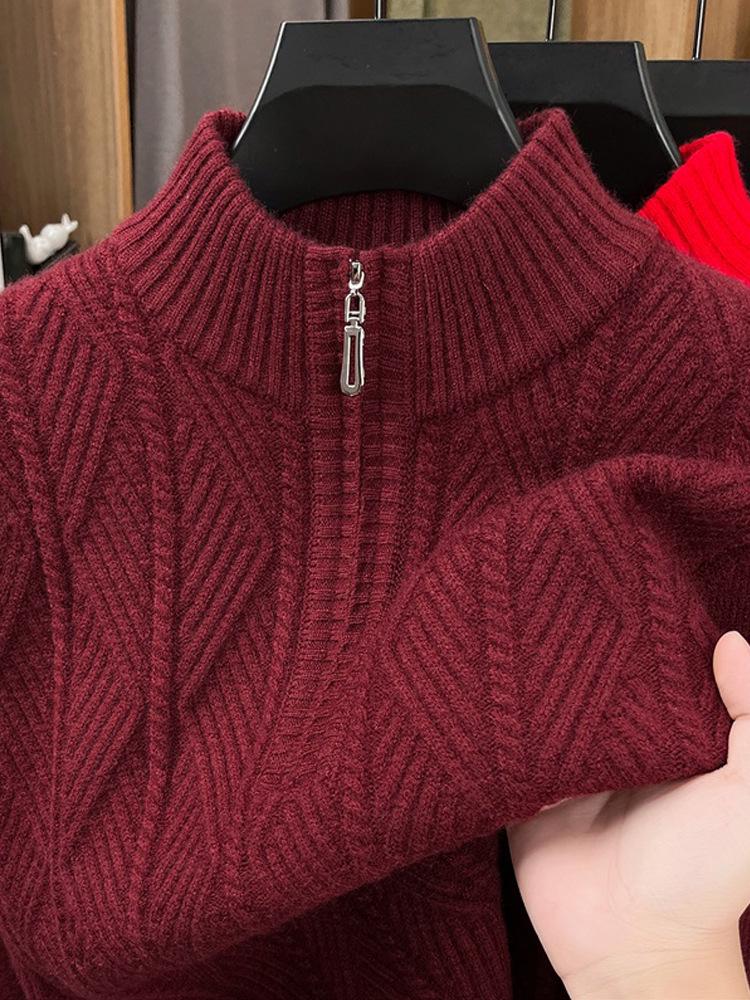 Tommy Wool Herren Winterpullover: Hochwertige, mittelalte Freizeit, Halbreißverschlusskragen, Dicke warme Strick-Basisschicht
