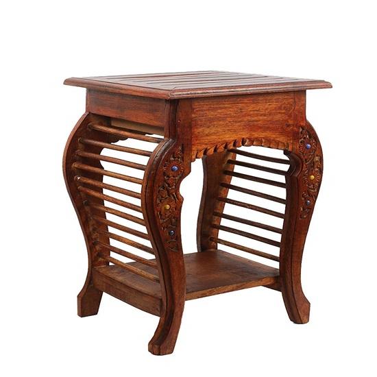 Tabouret en Bois Bois Naturel Table d'Appoint 53.34cm Avec Tiroir Pour Salon
