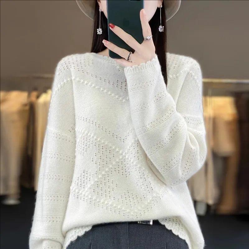 

Жаккардовый свитер с круглым вырезом, однотонный женский свитер с длинными рукавами, милая трикотажная рубашка, осень и зима, новинка XL белый