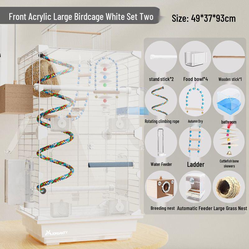 Large Transparent Acrylic Bird Cage with Toilet for Cockatiels and Parrots