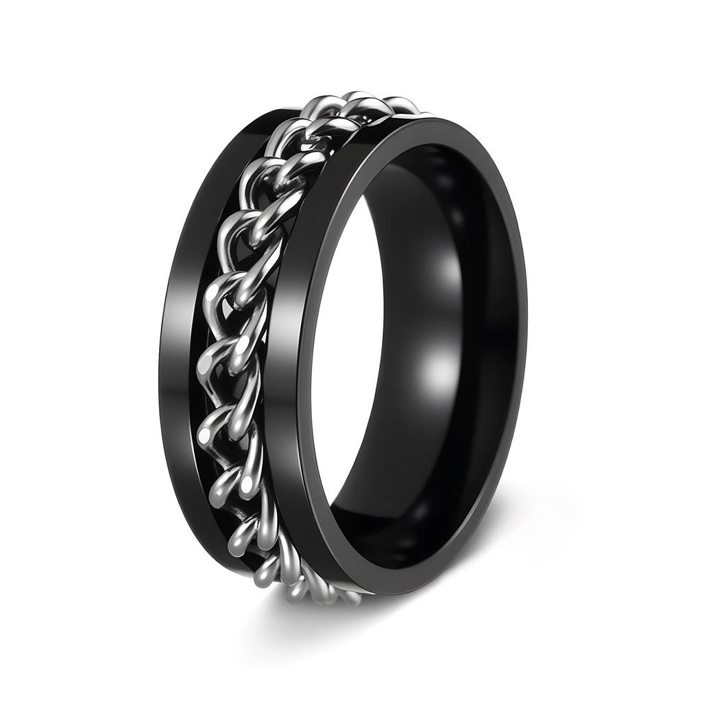 Men's Titanium Steel Rotating Chain Ring - Rotatable Stress Relief Jewelry and Beer Bottle Opener