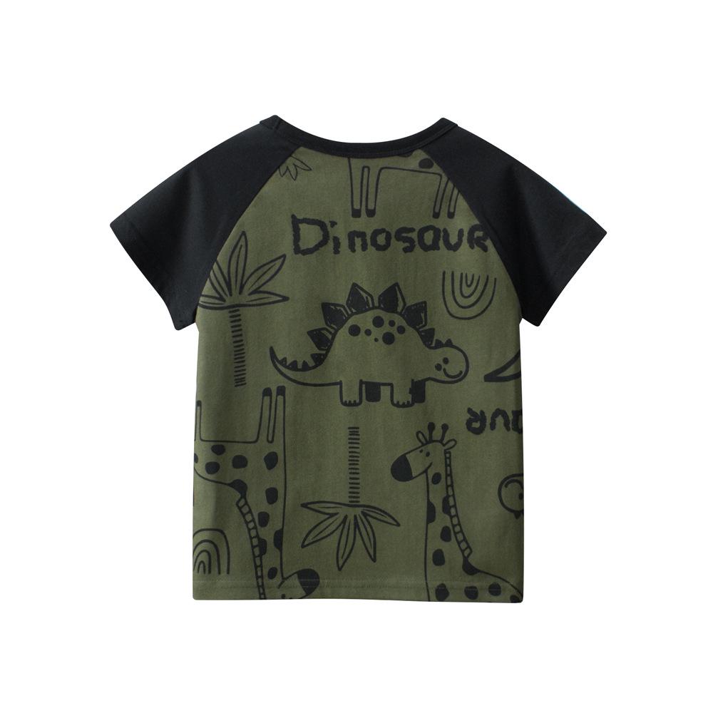 27kids Boys' Dinosaur Cartoon Raglan T-Shirt, 2025 Summer Collection.