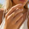 Flower Rings, French Vintage Style 18K Gold Plated Large Hollow Floral Statement Ring Aesthetic Open Adjustable Jewelry for Wome