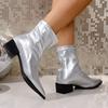 Fashion Women's Square Heel Boots Autumn and Winter 2025 French Pointy Rain Boots Solid Color Retro High-heeled Booties Zapatos Mujer