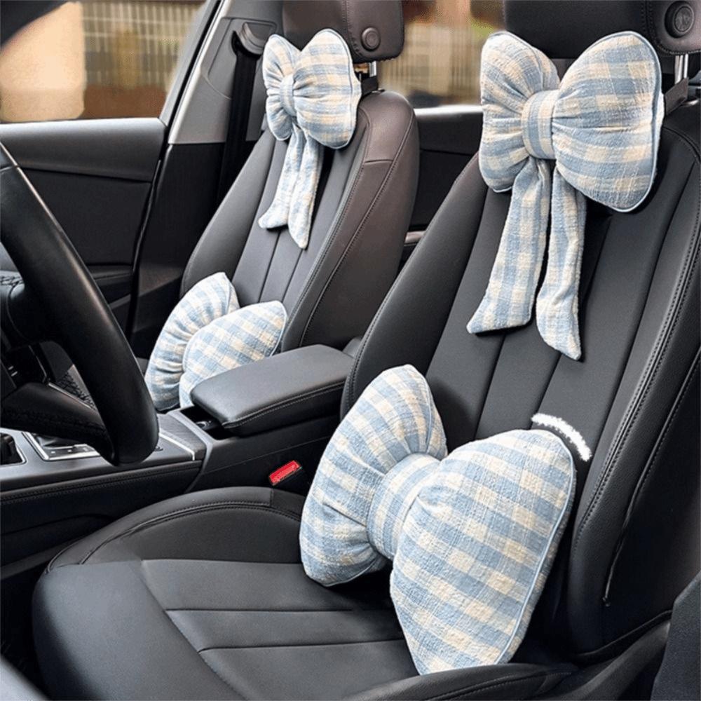 Grid Pattern Bowknot Pillows Plaid Interior Car Seat Cushion Bow Shape Pillow  Adults Use