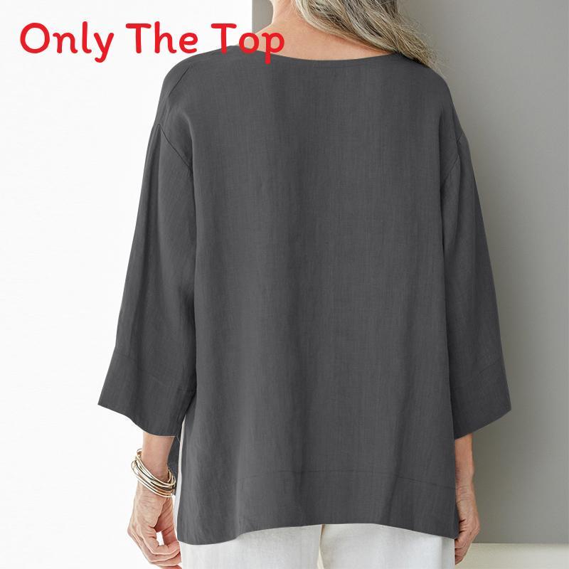 Vintage Art Style Cotton Linen Shirt With V Neck And Side Slits For Casual Wear