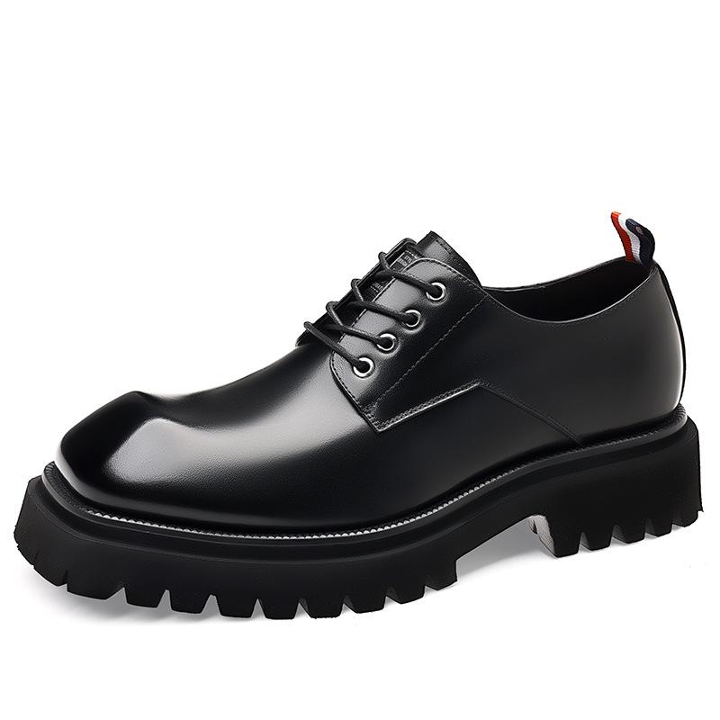 Men s Retro Thick-Soled Leather Derby Shoes, Square Toe, Height-Increasing. Size 42