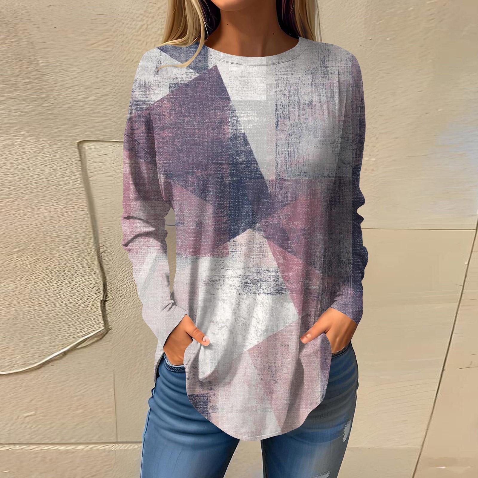 

Футболки для женщин, осенний повседневный модный топ с длинным рукавом, пуловер с принтом, топ L