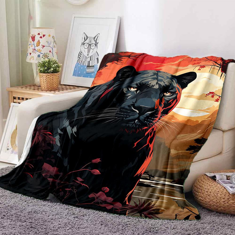 1 Stück Panther Sonnenuntergang Dschungel Decke - Leichter Flanell Fleece mit Digitaldruck, Weich Warm für Sofa, Reisen, Camping, Büro yy251018304