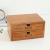 Vintage Trälåda med Dubbla Lager och Lådor Skrivbordsorganisatör Multifunktionellt Förvaringsskåp Dekoration