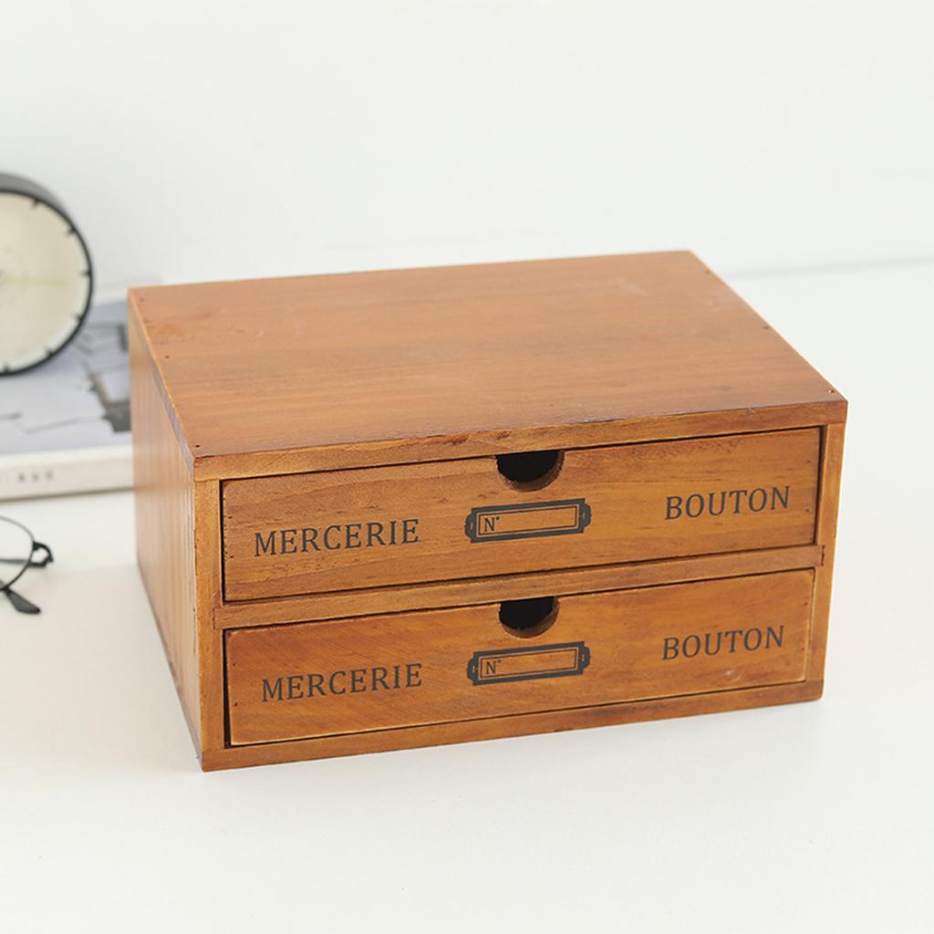 Vintage Trälåda med Dubbla Lager och Lådor Skrivbordsorganisatör Multifunktionellt Förvaringsskåp Dekoration