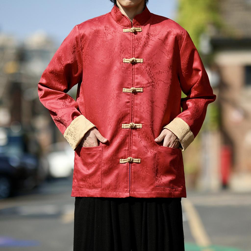 Men's Chinese Style Jacquard Frog Button Stand Collar Jacket