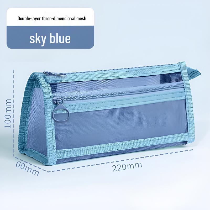 Double-Layer Transparent Mesh Pencil Case – 3D Large-Capacity Stationery Bag for Students